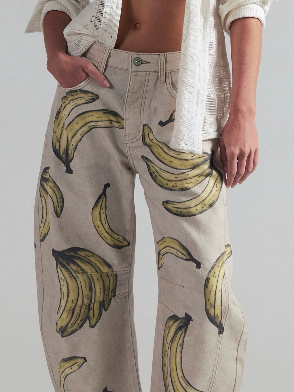 We The Free Good Luck printed Barrel leg Jean